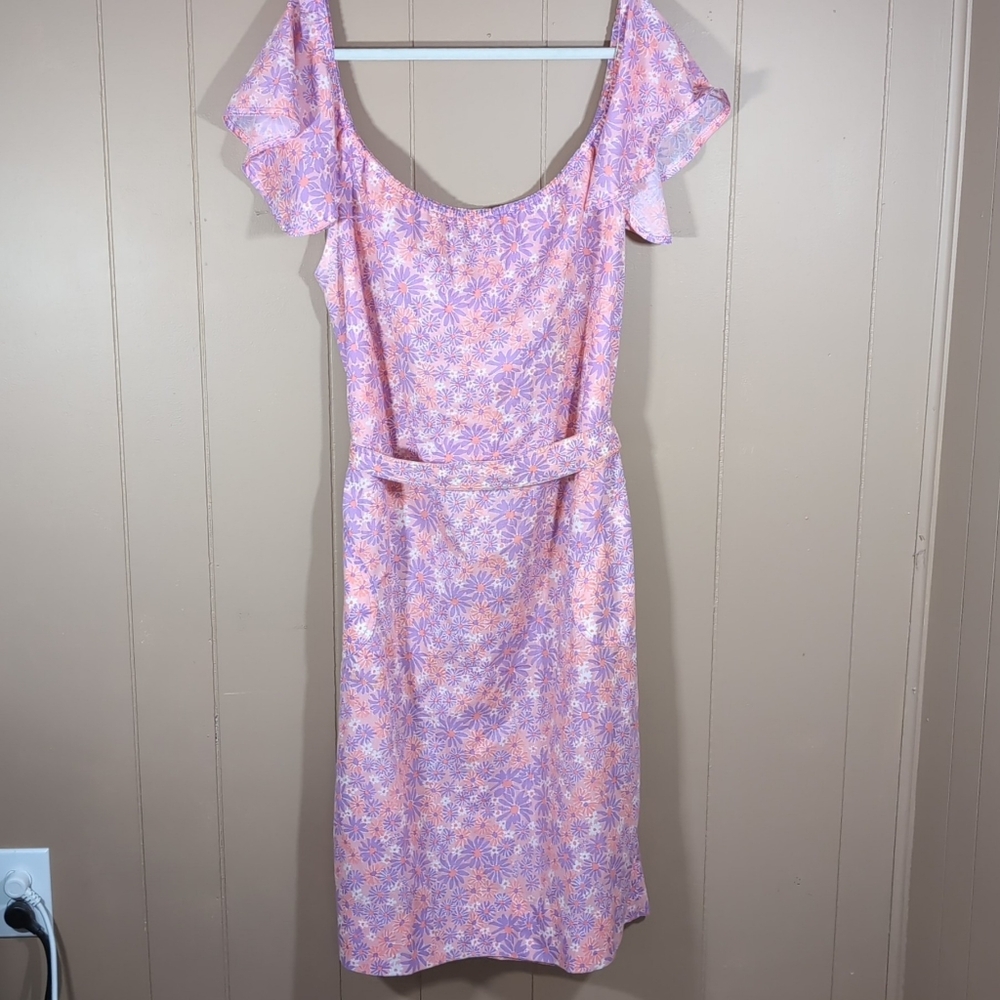 Vintage 60s-70s Lilly Pulitzer Dress Floral Pink Purple Size 10 Belted Flower